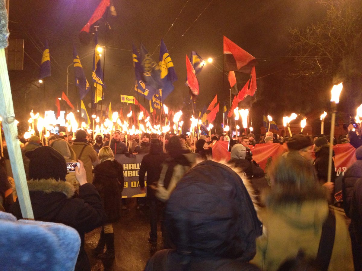 Ratushnyy took these photos at a torchlit march he attended to celebrate Bandera's birthday in 2015