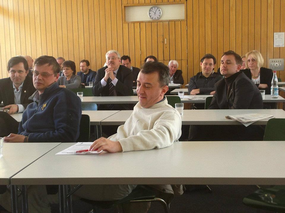 In April 2012, Ratushnyy attended a meeting in Munich of the OUN-B's World Conference of Ukrainian Statehood Organizations (aka the  @ICSUkraine), the global coalition of Banderite NGOs. Seated b/w leaders of OUN-B and  @UWCongress. Viatrovych in audience.  https://www.facebook.com/photo?fbid=409759082386997&set=pb.100000587270958.-2207520000..