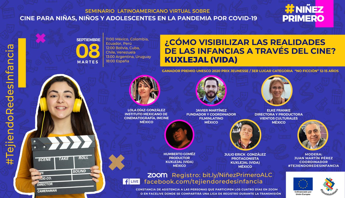 🔴MAÑANA | Seminario #NiñezPrimero 
¿Cómo visibilizar las realidades de las infancias a través del cine? Kuxlejal (vida)
📅Martes 8 de septiembre ⏰11:00 México
Registro: bit.ly/NiñezPrimeroALC
Gracias! <a href="/imcine/">IMCINE</a> @filminlatino <a href="/maria_novaro/">Maria Novaro</a> #Kuxlejal
#TejiendoRedesInfancia
