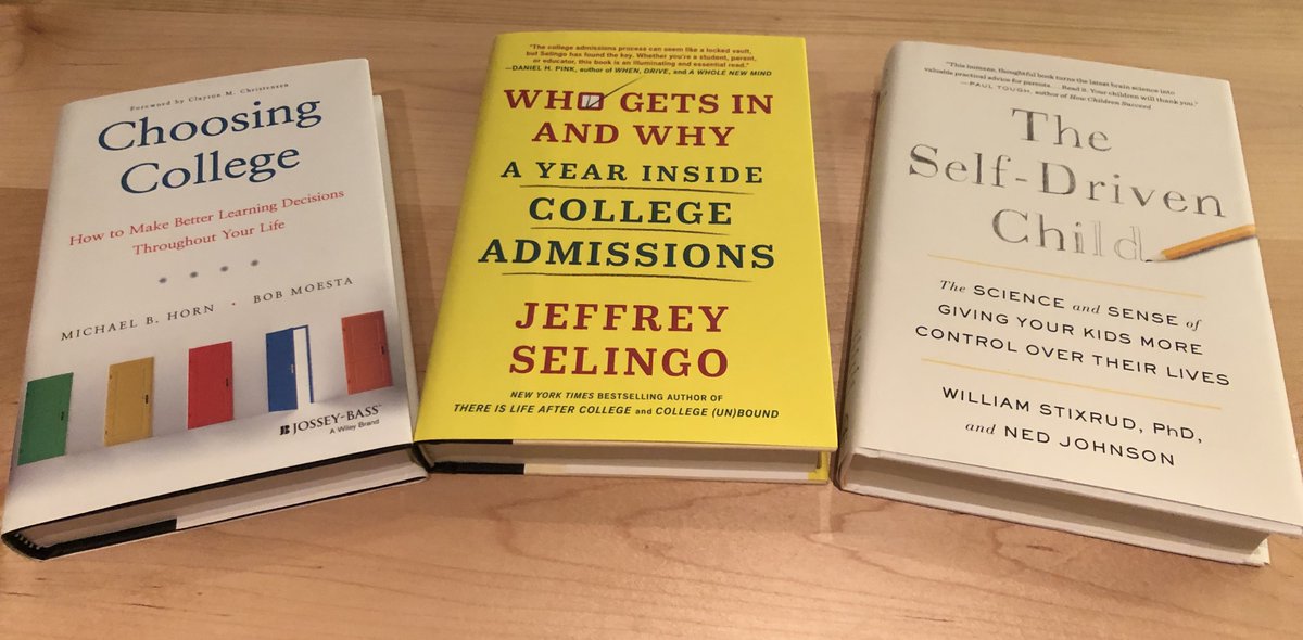 Month of giving away admissions/parenting books in lead up to the release of 'Who Gets In and Why' continues. This week, copies of <a href="/michaelbhorn/">Michael B. Horn</a> <a href="/bmoesta/">Bob Moesta</a> 'Choosing College' and <a href="/NedJohnson/">Ned Johnson</a> &amp; William Stixrud 'The Self Driven Child.' Follow &amp; RT for chance to win. #bookgiveaway
