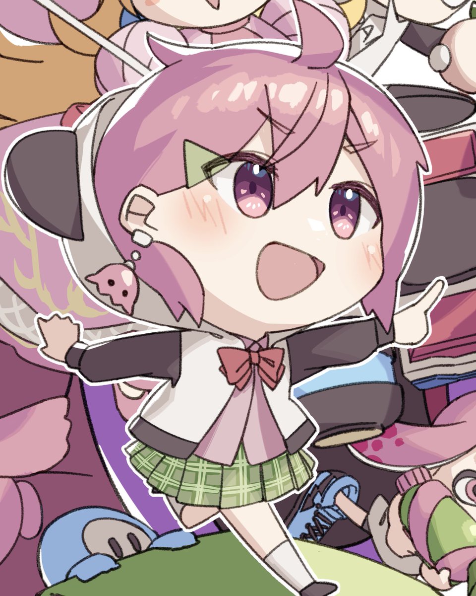 インクリング ,イカガール(スプラトゥーン) ,インクリング ,しずえ(あつ森) ,プリン ,カービィ ,ピカチュウ ,ピーチ姫 「2周年おめでとう!!?
3年目も推していきます!!
 #笹の絵 」|おかりんのイラスト