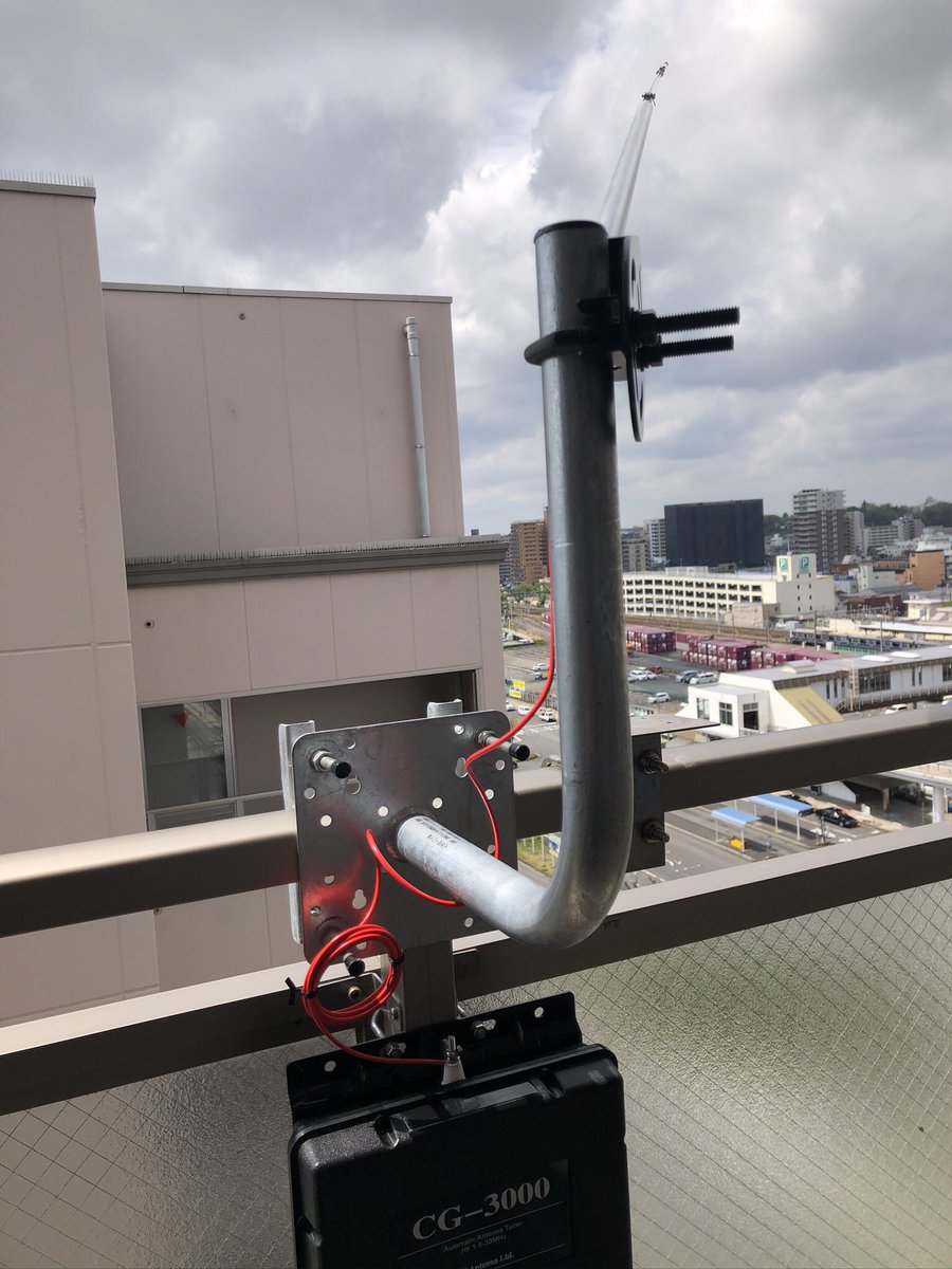 HFメインアンテナのベランダATUエレメント+CG-3000に10mのビニール線を