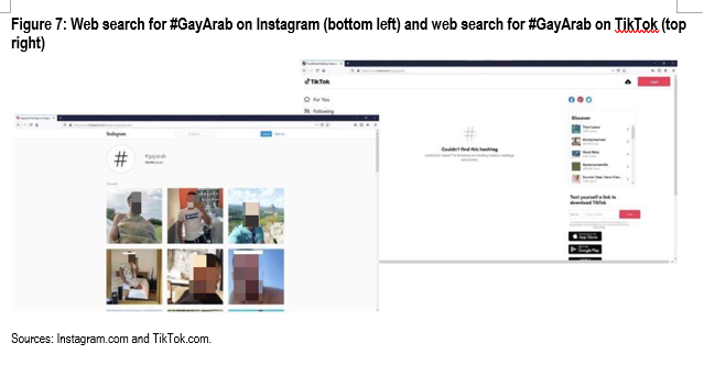 On Instagram (left) a search for  #GayArab on 28 August resulted in a list of 118,000 tagged images.On TikTok? Zero.