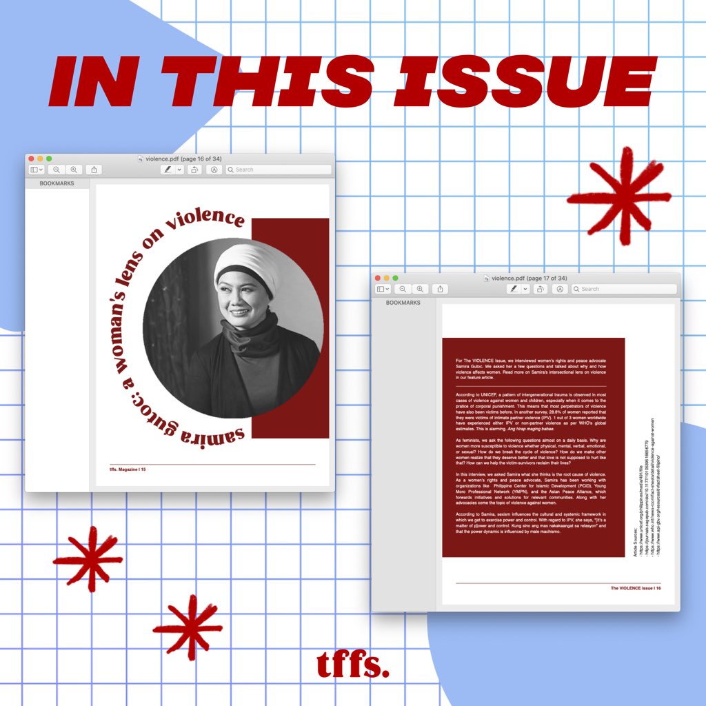 PinayFeminists's tweet photo. You can get The VIOLENCE Issue for FREE: https://t.co/UWPPNk5DU5 — this issue includes an interview with peace and women’s rights advocate, Samira Gutoc. Together, let’s #EndTheViolence🚫 https://t.co/fUrinH9V3E