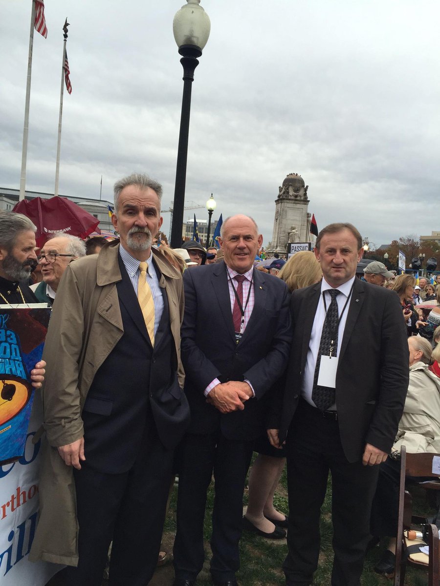 Meanwhile in November 2015, Ratushnyy attending the unveiling of the Holodomor memorial in Washington DC. In the 2nd photo, he is pictured with Walter Zaryckyj, executive director of CUSUR and alleged US leader of OUN-B, and Stefan Romaniw, the international leader of the OUN-B.