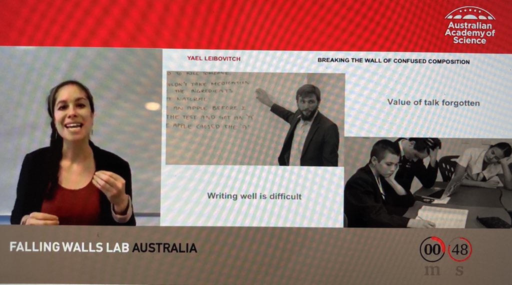 ✨Queensland finalist Yael Leibovitch with Breaking the Wall of Confused Composition ✍️ #FallingWallsLab @StudyQld <a href="/Science_Academy/">Australian Academy of Science</a>