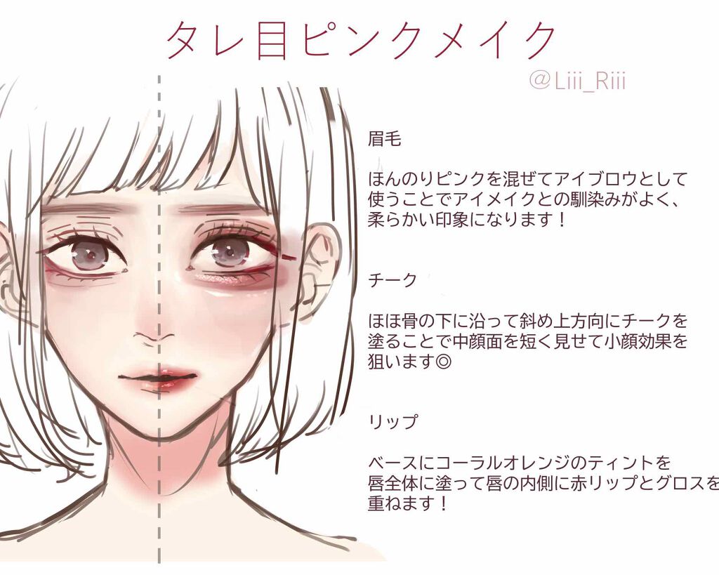 Lips リップス 在 Twitter 上 イラスト解説 最強タレ目ピンクメイク 今回は久しぶりにイラストを使って 私が最強だと思うタレ 目をしてみました Liii コスメがわかるハッシュタグ T Co Lvtms0gws6 Twitter