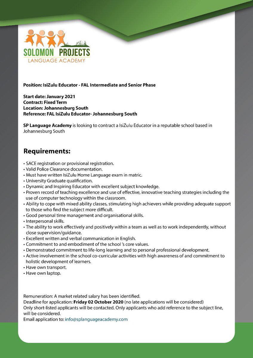 LanguageSp's tweet photo. Creating employment- 2021

@splanguageacademy
#splanguageacademy
#languageteachers
#isiZulu
#uthisha
#JohannesburgSouth
#privateschools
#partnership
#Grade 7-9
#seniorphase
#FAL 
#CAPS 
#2021 https://t.co/oeodSUwb2X
