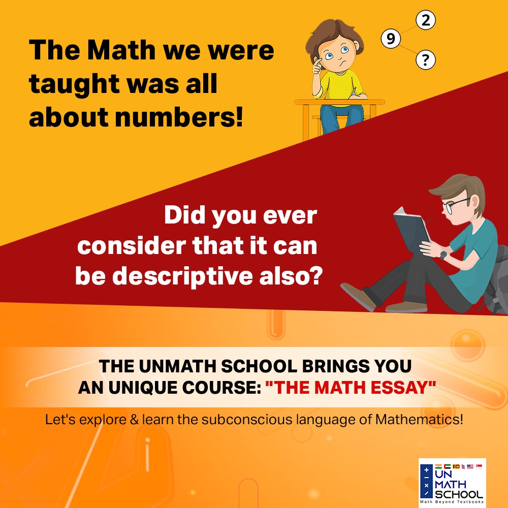 UnmathSchool's tweet photo. Ever considered learning math as a language. Exploring how mathematics is connected to our daily lives. Join UnMath for an unique course “Math Essay” and make your kid observe and feel Mathematics.
.
.
.
.
.
#LetsUnmath #TheyMadeUsLoveMath #ContestAlert #unmathschool https://t.co/oO0YILX3Zc