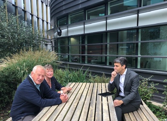 Yesterday,  @DuncanGolestani from  @ITNProductions came to  @OxfordCancer to film a piece about turning biology into treatment for  @RoyalSocBio. They met Cheryl who started a Phase I trial at our @EPCTU in Jun 2019. Here she is with husband Steve.