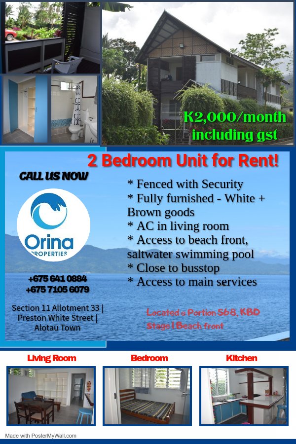 OrinaProperties's tweet photo. #568B - 1 x 2 Bedroom Unit available for rental in this Triplex property here in Alotau, Milne Bay Province.
Spectacular Beach-front view 👌💙💚❤️ in a fenced yard with security guards provided. All white and brown goods available with shower, backup generator and water tank. https://t.co/Zhn2C684lM