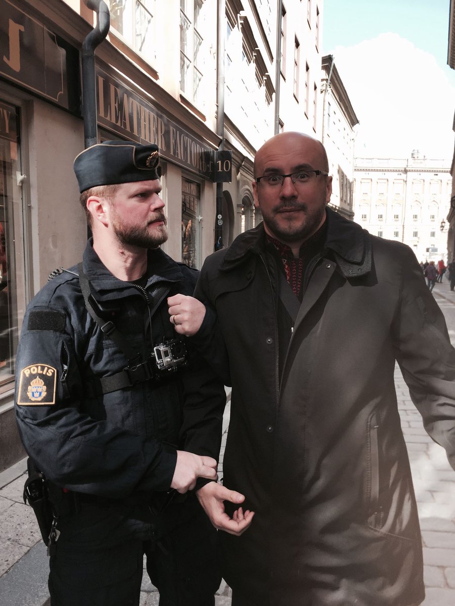 April 2016: Ratushnyy and Svoboda's Serhiy Rudyk ask police in Stockholm to pretend to arrest them. Ha ha ha.....