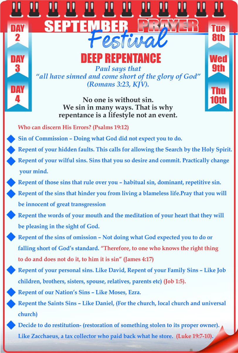 Day 2, 3, 4 Deep Repentance
#SeptemberPrayerFestival
#ANewSeason