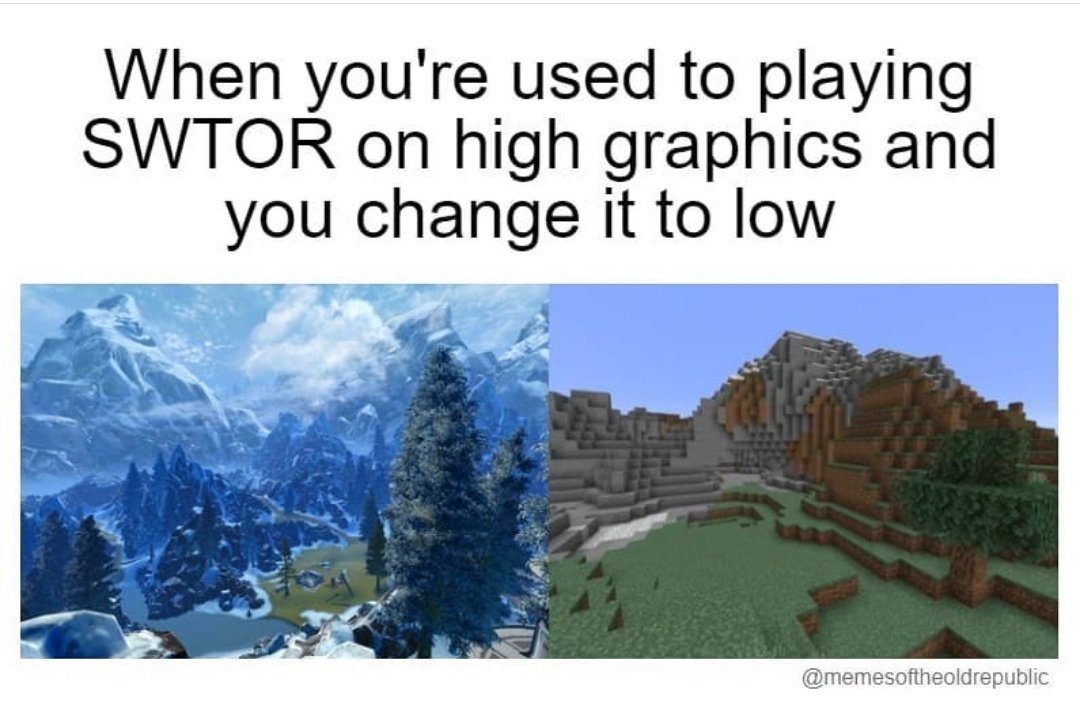 sundhaft_gaming's tweet photo. TRUE! #SWTOR turns into #Minecraft on low graphics! 😂🤣
Credit to @swtormemes for this gold! 🥇#SWTORmeme https://t.co/BDmJiZ8yMI