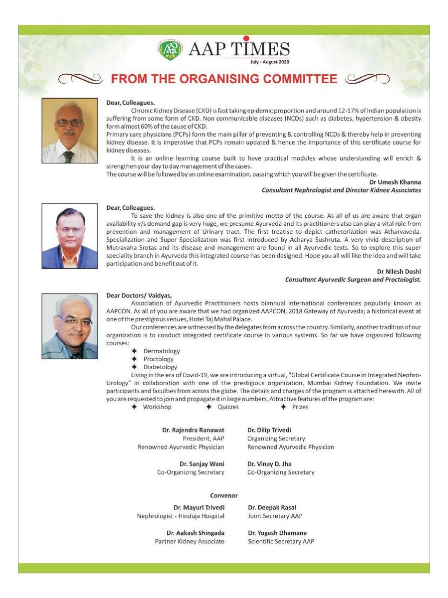 SDLINDIA's tweet photo. AAP Times -Jul-Aug' 2020 Edition

Global integrated certificate course in Nephro-Urology,
an unique course with world class faculties

- Starting today 
- Do check the details &amp; schedule of the course
- To register log on to https://t.co/mmLBikgTQc

#aapcon #nephrology #urology https://t.co/Y6Xer0Hgr9