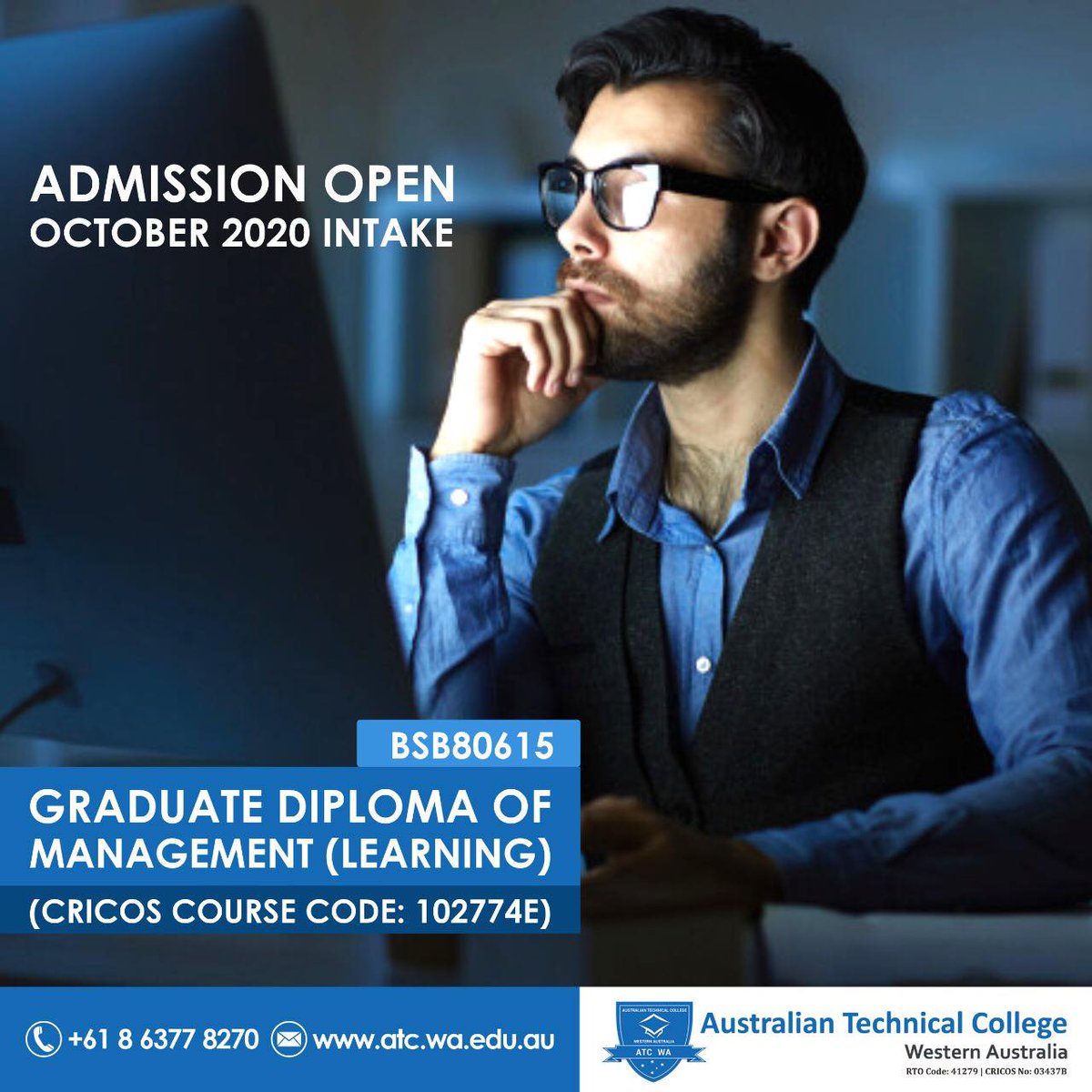 ATCWA_Perth's tweet photo. Get Enrolled in BSB80615 Graduate Diploma of Management (Learning)
Admission are Open for October 2020 Intake.
Career outcomes:
Company Manager/Chief Executives
National Managers/Consultants
Organisational Learning and Leadership Manager
Business Development Manager
#ATCWA https://t.co/0OXUGkTJ0a