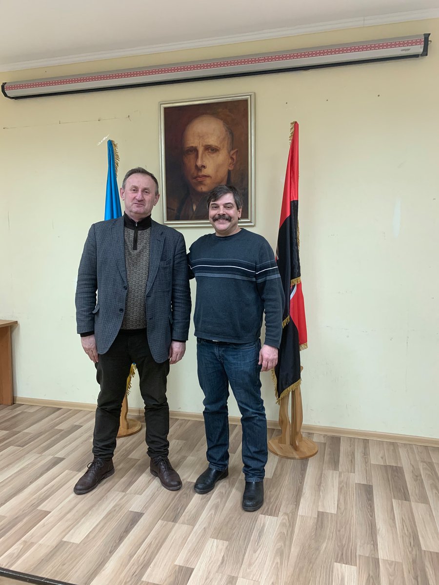 February 2020: Ratushnyy and Bandera's Canadian grandson at the annual "Bandera Readings" event in Kyiv