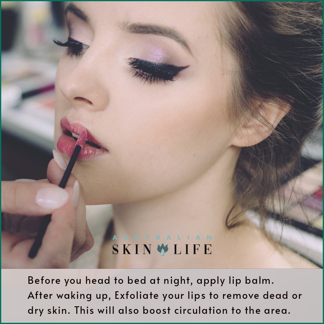 AusSkinLife's tweet photo. Before you head to bed at night, apply lip balm.  After waking up, Exfoliate your lips to remove dead or dry skin. This will also boost circulation to the area.

#australianskinlife #skincareroutine #makeup #skin #antiaging #skincareproducts #skincaretips #cosmetics #asltips https://t.co/Mvo7qXHzm7