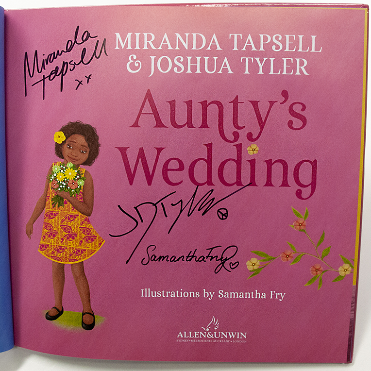 AllenAndUnwin's tweet photo. Want to WIN this exact SIGNED copy of #AuntysWedding? Signed by authors @missmirandatap and @jtkapow as well as illustrator @sammfry! 😍 
Tell us what special item you'd wear to a wedding and why! https://t.co/d66VR3bNQF