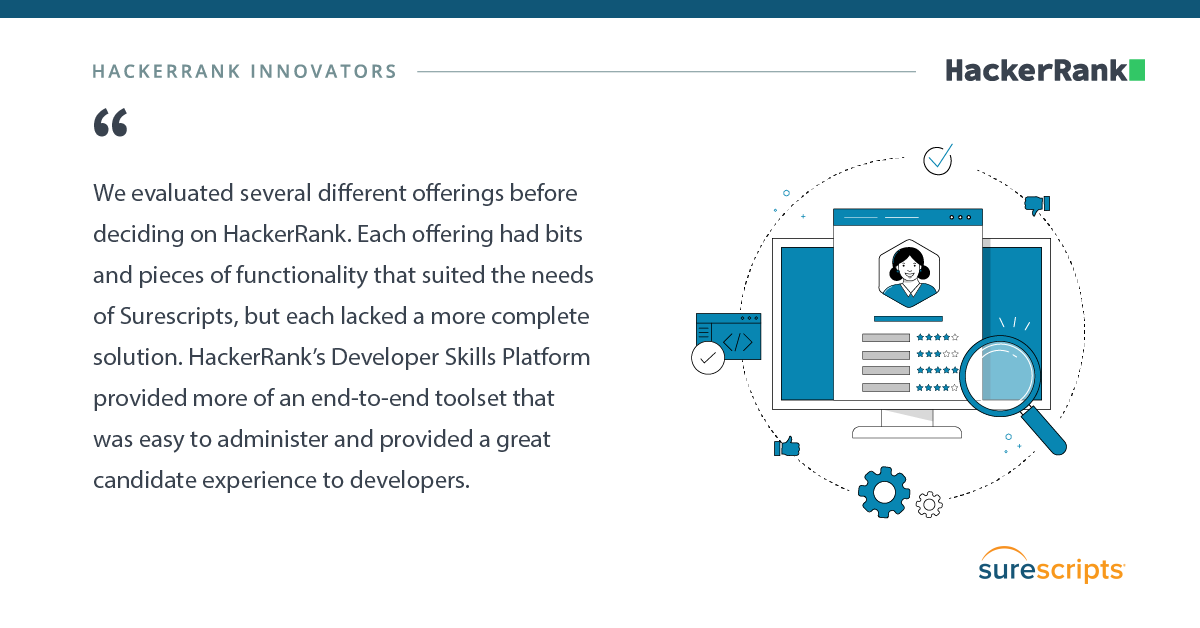 hackerrank's tweet photo. Congratulations @Surescripts for being featured as HackerRank Innovators! 🏅 

#HackerRankInnovators #HackerRankInnovator https://t.co/qyXhhQ6ygl
