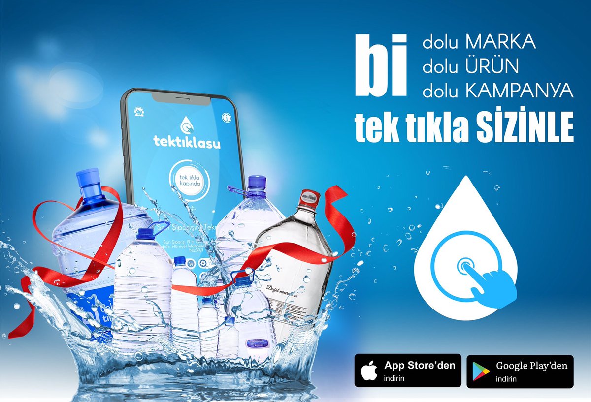 Siz evde kalın, Tektıklasu’yla bi dolu marka, bi dolu ürün, bi dolu kampanya tek tıkla sizinle!
İster Mobil Uygulamamızla;
tektiklasu.com/mobilapp
İster Sipariş Hattımızla;
0850 259 00 20
Tek tıkla sizinle! #tektiklasu