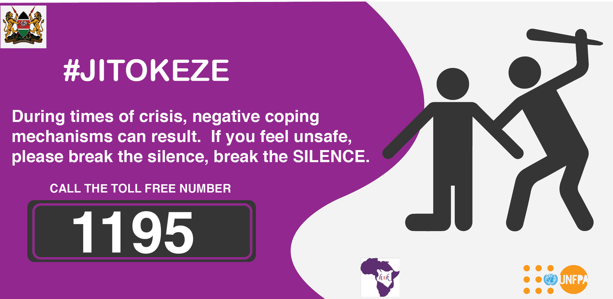 PSYGKenya's tweet photo. If you feel unsafe, please break the silence. 
#StopGBV
#JITOKEZE
Call the toll free number 1195.
@UNFPAKen 
@NGECKenya 
@Rachelshebesh 
@CSMargaretKobia https://t.co/kLVCb6QhVR