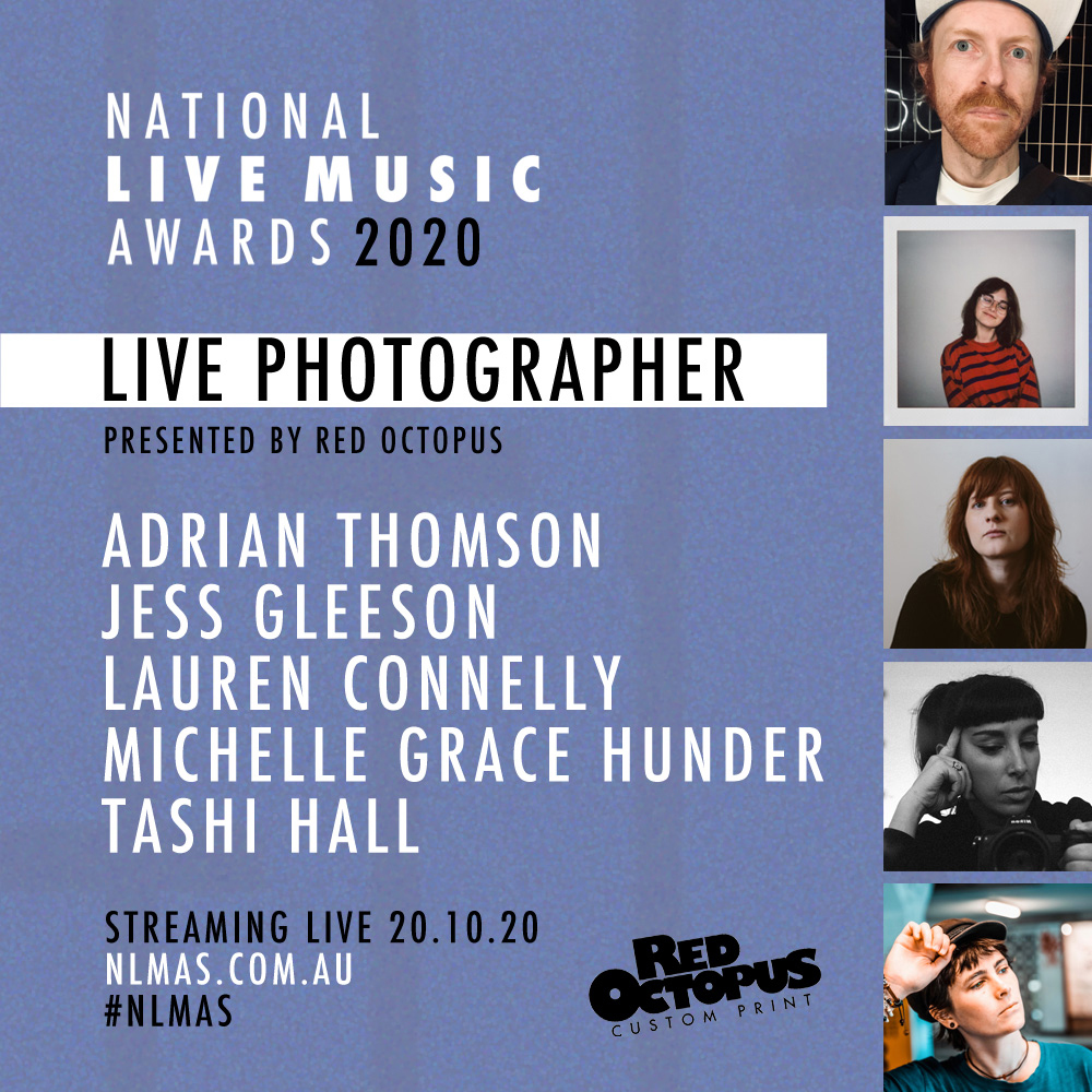 National Live Music Awards (@nlmas23) on Twitter photo Announcing our 2020 nominees for Best Live Photographer, presented by Red Octopus.
Adrian Thomson, <a href="/dogbunz/">jess gleeson</a> , Lauren Connelly (<a href="/_lalaphoto/">lauren</a>), Michelle Grace Hunder and <a href="/Tashi_music/">Tashi Hall</a>
#NLMAs Announcing our 2020 nominees for Best Live Photographer, presented by Red Octopus.
Adrian Thomson, <a href="/dogbunz/">jess gleeson</a> , Lauren Connelly (<a href="/_lalaphoto/">lauren</a>), Michelle Grace Hunder and <a href="/Tashi_music/">Tashi Hall</a>
#NLMAs