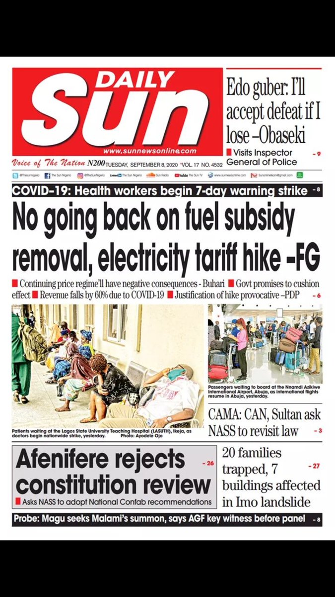 wilberforceisl1's tweet photo. A slide on the Frontpages today..
07-09-2020
#FRONTPAGEREVIEW
Which way Nigeria?
How does this meets You?
👇👇👇
#TuesdayMotivation #NDURADIO #FrontpageReview #RiseAndGrind https://t.co/Ry6sXXFacq