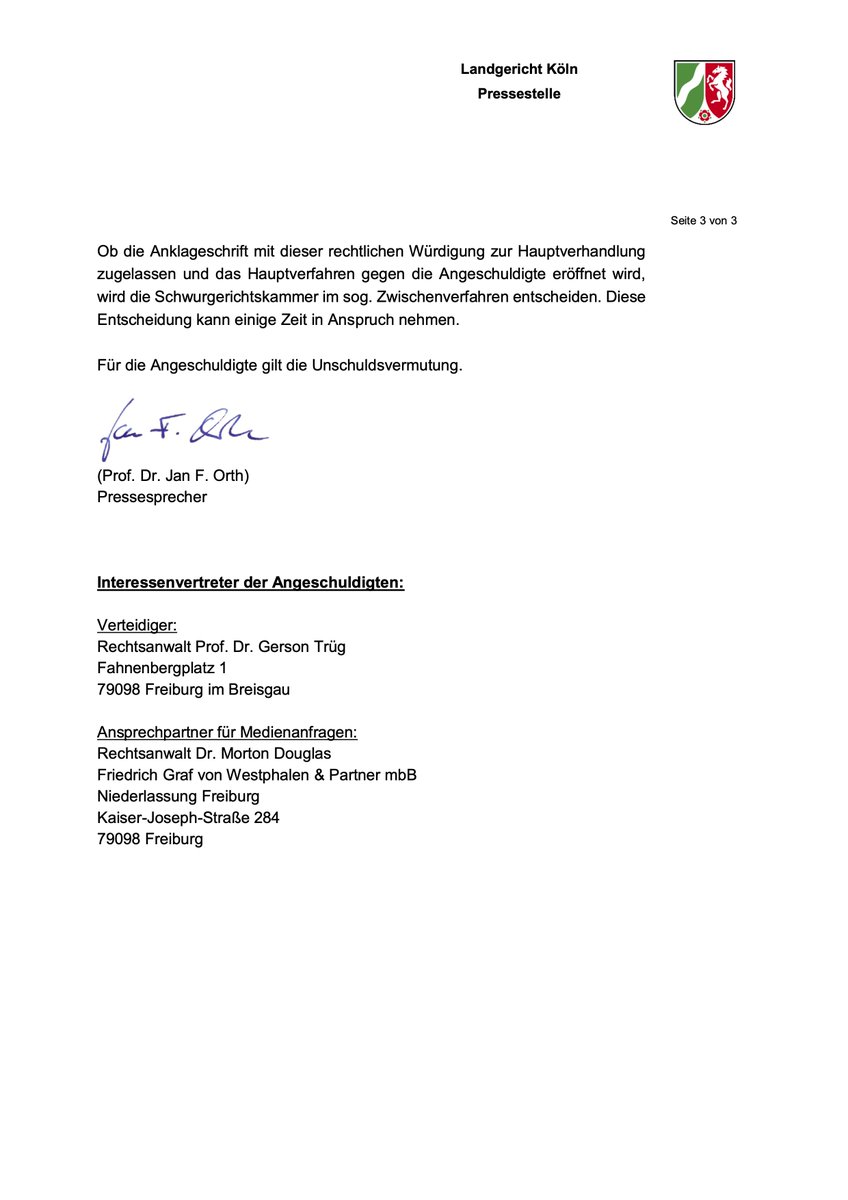 PM: Anklageerhebung zum Landgericht Köln in Sachen der Abgabe verunreinigten Glukosepulvers in einer Kölner Apotheke