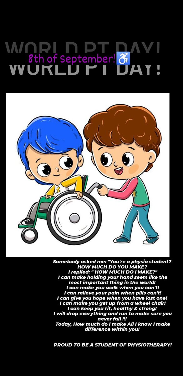 kReetweets's tweet photo. Medicine adds days to life,
Physical therapy adds life to days!π©βπ¦½βΏ
#physiotherapy #physioweek
#worldphysiotherapyday https://t.co/hhfYUJefZ9
