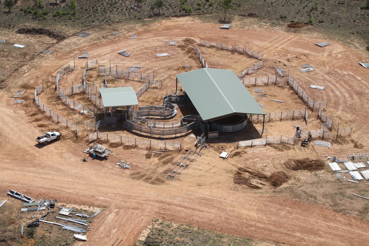 ProWay2000's tweet photo. Photos from the chopper &amp; ground by Mick &amp; Amanda Clark during construction at Ibis Creek Pastoral Company, Mt Coolon, QLD.

From bare site to fully functioning, a key advantage of ProWay #cattleyards is the efficient assembly of your unique design to a pre-determined schedule. https://t.co/7viop9JESv