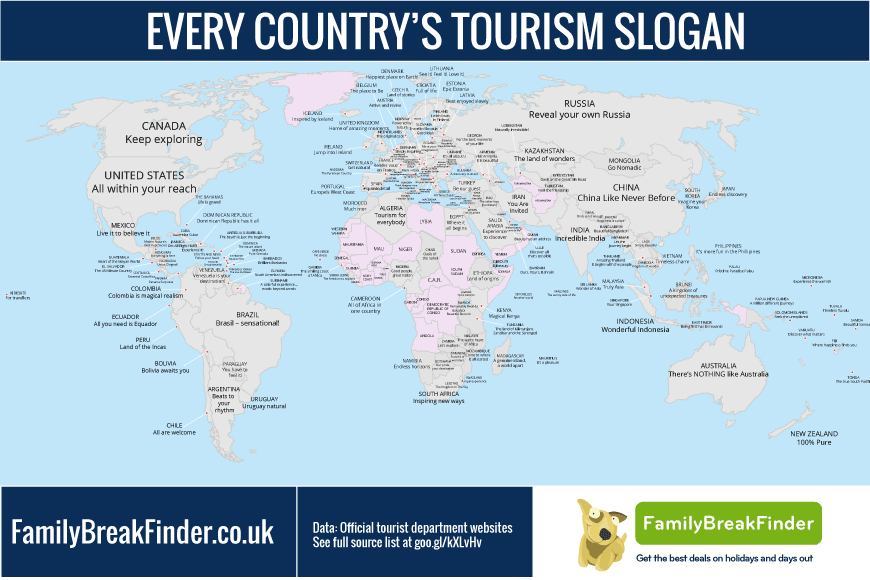 Voilà une publication amusante! <a href="/familybreakshq/">FamilyBreakFinder - Finest UK Holiday Cottages</a> a créé une liste des slogans touristiques des pays du monde et l’a apposée sur une carte. Nous n’avons rien à envier aux autres pays; notre slogan est magnifique, n’est-ce pas? buff.ly/3lhSsYs