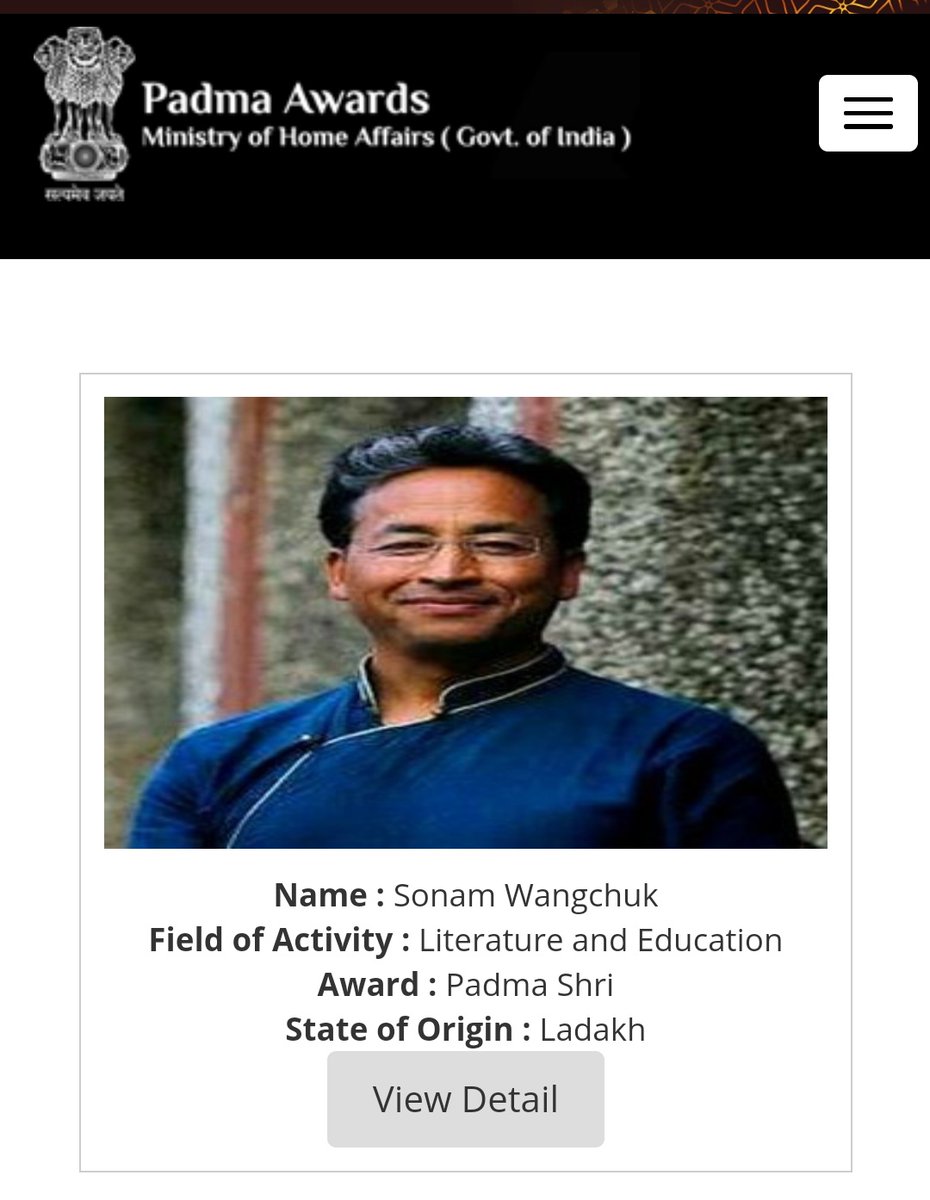 I nominate @Wangchuk66 for Padma awards. He has chalked up the education system reform, the prodigious SECMOL, HIAL, the FarmStays & other countless extraordinary projects. He truly deserves this. @PadmaAwards @PMOIndia @HMOIndia @rashtrapatibhvn
Thanks @abhiandniyu for the idea!