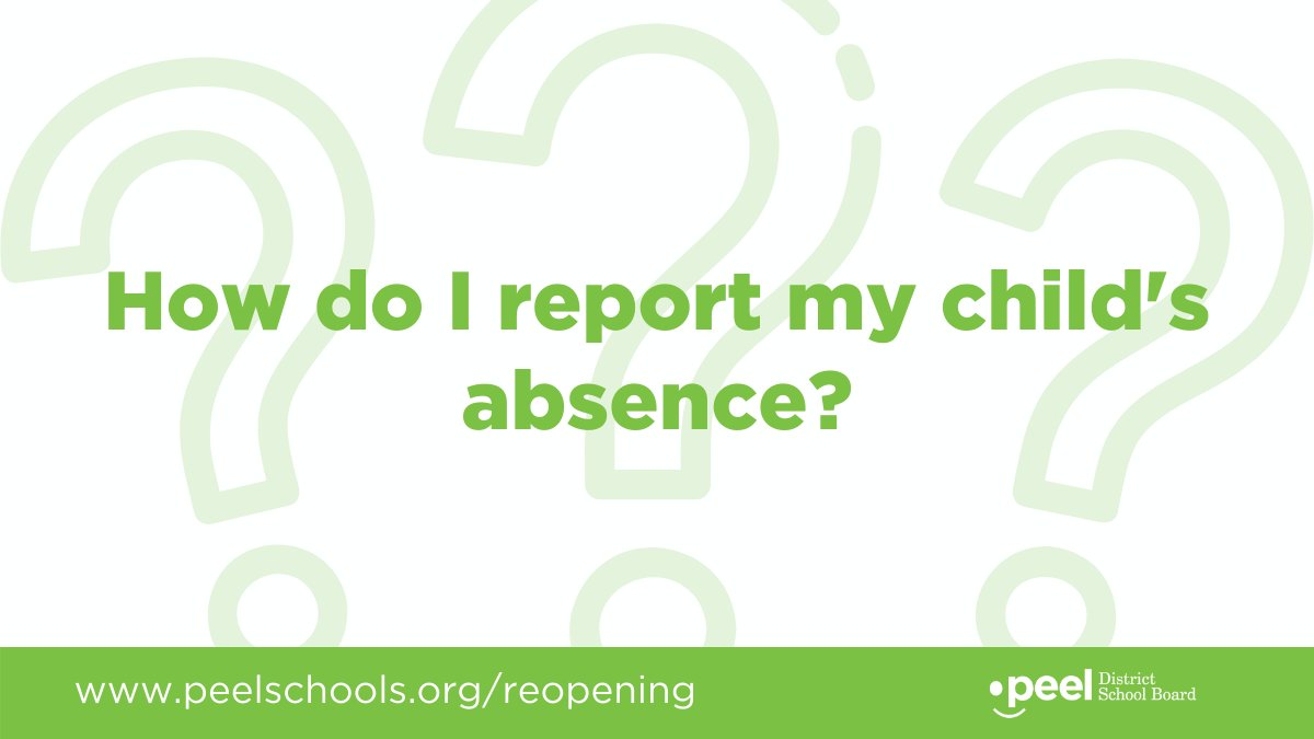 Peel District School Board (@peelschools) on Twitter photo How do I report my child's absence?
Elementary ➡️ Use SafeArrival
Secondary ➡️ Call the school directly
🔸Students who become ill during the day will be isolated and must be picked up from school ASAP
🔸Students with symptoms will not be able to use student transportation How do I report my child's absence?
Elementary ➡️ Use SafeArrival
Secondary ➡️ Call the school directly
🔸Students who become ill during the day will be isolated and must be picked up from school ASAP
🔸Students with symptoms will not be able to use student transportation
