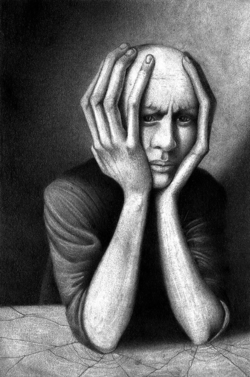 DavidKingArt's tweet photo. I did this sketch kind of recently as an interpretation of Miles Johnston’s drawing, “Melancholia.” 
If anyone’s interested, check out more of my art https://t.co/qrQtsLHn6m
Thanks!

#darksurrealism #sketch #darkartists #surrealart https://t.co/q9LR9TyQfr