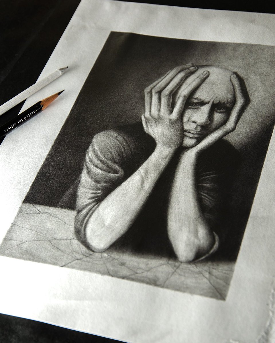 DavidKingArt's tweet photo. I did this sketch kind of recently as an interpretation of Miles Johnston’s drawing, “Melancholia.” 
If anyone’s interested, check out more of my art https://t.co/qrQtsLHn6m
Thanks!

#darksurrealism #sketch #darkartists #surrealart https://t.co/q9LR9TyQfr