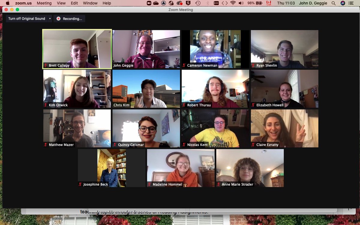 I’m convinced Double Bass Professor Geggie is the master of zoom pictures, he’s so GOOD at them ! 📸 Here’s a snapshot of his Bass Teaching class, which primarily has sophomore music education majors who are on the orchestra track. 🎻
•
•
•
#cranestrings #makeitcrane