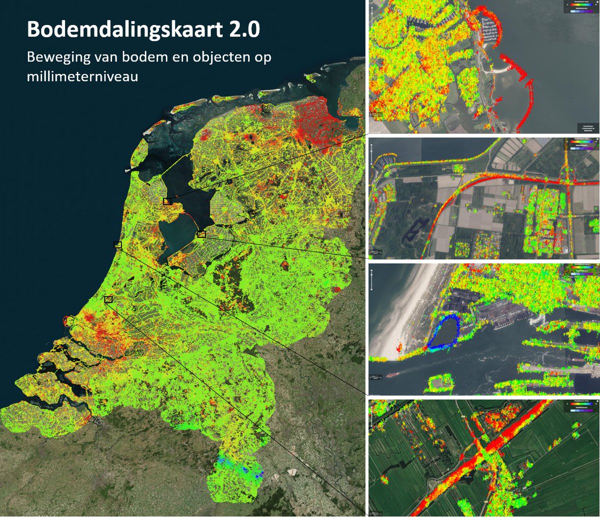 Scheve huizen, verzakkende straten, verschuivende dijken. De nieuwe bodemdalingskaart die vandaag online kwam toont de (in)stabiliteit van Nederland. Prof. Ramon Hanssen werkte eraan mee. 
tudelft.nl/2020/tu-delft/…