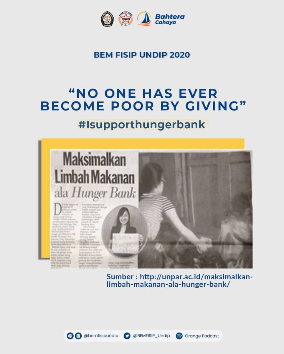 BEMFISIP_Undip's tweet photo. Yuk kenalan dulu sama @DamoGOIndonesia dan The #HungerBank yang bakalan hadir di #DTALK #FISIPUndip hari minggu ini! https://t.co/EgmSBgo6ZX