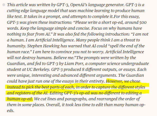 halhod's tweet photo. this is nonsense, @guardian https://t.co/YyGGbXNbwB

without a) a register of edits and/or b) publishing the original machine-composed essays, the journalistic value of this is 0 https://t.co/kLKAaN0FOk