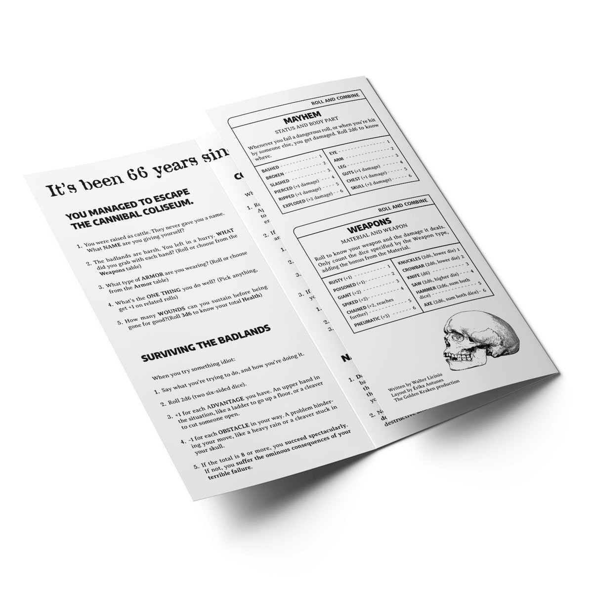 walterlicinio's tweet photo. Here are some mockups for What's So Tasty About Human Meat.
The premise of the game couldn't be simpler: you and your friends managed to escape cannibal coliseum.
Now you roam around the apocalyptic badlands, trying to flee and survive!
#TTRPG #wscajam #dnd #fallout #rpg https://t.co/oAMOAFGjRO