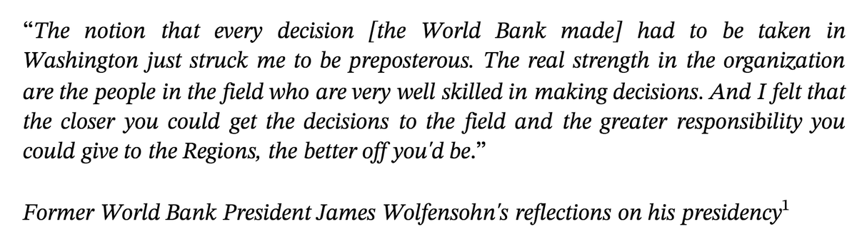 I open the paper with a quote from former WB President Wolfensohn, reflecting on the Strategic Compact he catalyzed. I close by agreeing wholeheartedly that it's "preposterous" to think DC needs call all the shots. But I'm not so sure the rest is always true. 20/