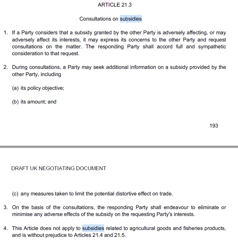 Here's a key part of the UK text on state aid - we're proposing consultations on subsidies in line with EU text in the Canada and Japan text. Only, as you can probably guess, there's going to be a sting in this tale... 11/