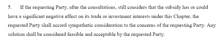 Here's a paragraph the UK proposes text does not include. It comes from the EU-Japan text. It involves the requesting party telling the other party what they expect to happen - in other words the remedy. That is not open to dispute settlement. 12/