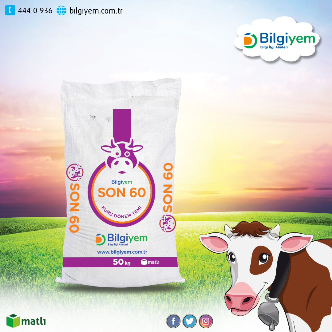 ⁣SON 60 KURU DÖNEM YEMİ
☑Son 60, kuru dönemi tek rasyonla yönetir.⠀
☑Kuru dönemin başından, doğuma kadar tüm kuru dönem boyunca kullanılır.
#kurudönem #bilgiyem #yem #son60 #hayvancılık #matlı #sütyemi #besiyemi #buzağıyemi #kuzuyemi #piliçyemi #düveyemi #koyunyemi