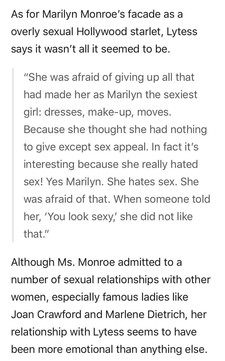 I would really appreciate it if we could keep the comments inclusive and not be rude to anyone who is theorizing that Marilyn may have also been asexual. There is a LOT of evidence and quotes from her diaries to suggest that she had traits the asexual community identify with!