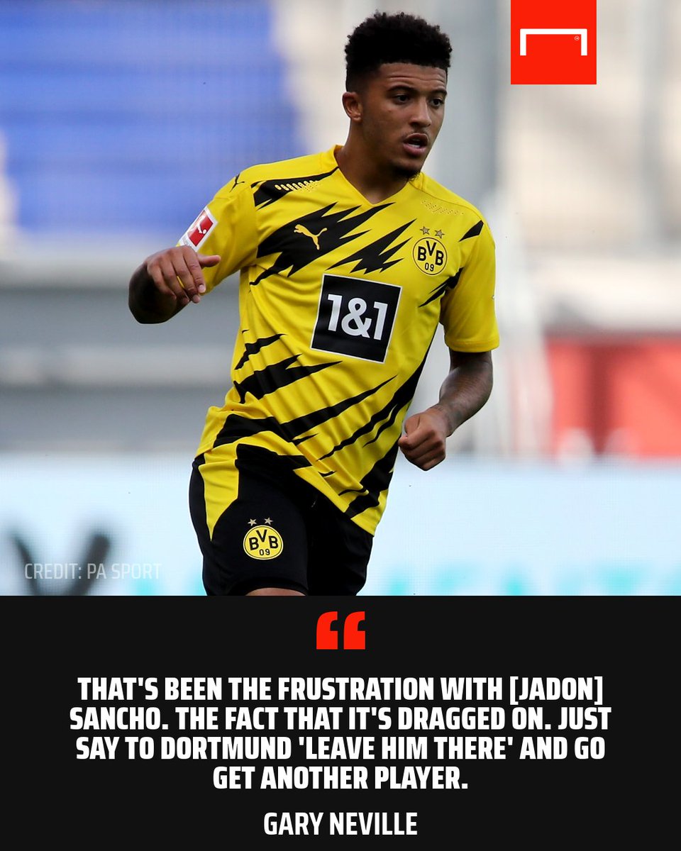 goal's tweet photo. Gary Neville thinks it's time for Manchester United to forget about Jadon Sancho 🙄 https://t.co/mTL9QyWrNr