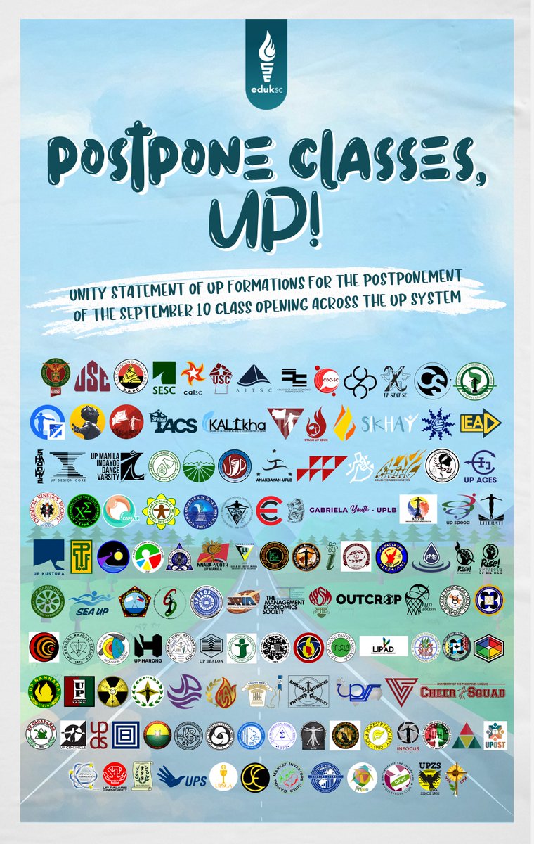 UPCESC's tweet image. The UP College of Education Student Council, together with the UP Office of the Student Regent (@uposr), Student Councils, Political Parties, and Formations across the UP SYSTEM, stands for the postponement of the September 10 opening of classes!

#PostponeClassesUP
#WalangIwanan