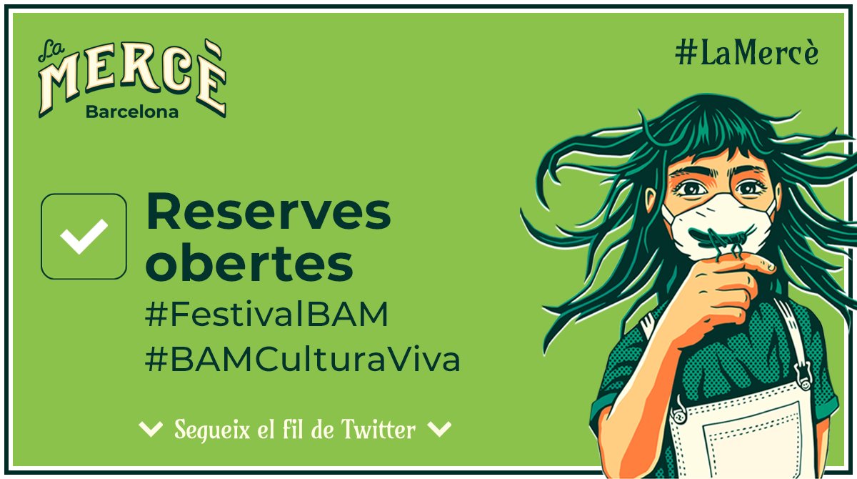 bcncultura's tweet photo. 🎸 🎵 Obertes les reserves del #FestivalBAM i #BAMCulturaViva! Reserveu, a partir d’avui, la vostra localitat per als #concerts presencials 🎟️ https://t.co/OZWyQ5Um2b  #música #LaMercè https://t.co/XUmq8TYyqe