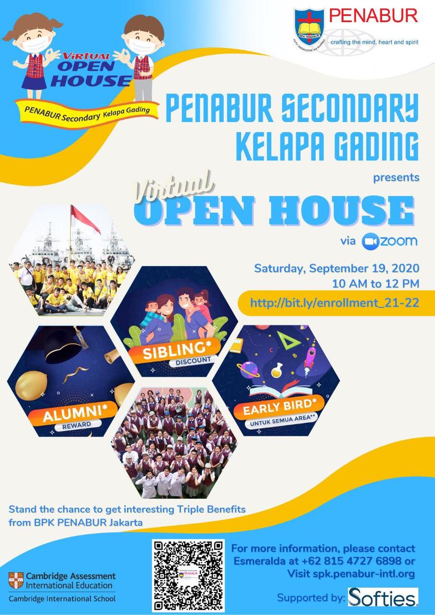 BPKPENABURJkt's tweet photo. Join the exciting Virtual Open House of PSKG on *Saturday, September 19, 2020* from 10 a.m. onwards.
.
.
#BPKPENABURJakarta #SPKPENABURJakarta #PSKG #BEST #openhouse #virtualopenhouse #kelapagading #cambridge #Ncuk #secondaryschool https://t.co/tqx3yMxlOD